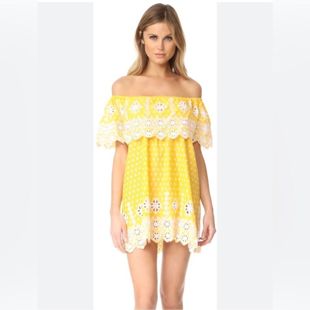 Miguelina Agnes Geometric Cotton Embroidery dress yellow polka dot